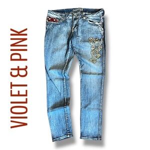 VIOLET & PINK Vintage straight leg jeans with Red sequin pockets SZ 13/14
